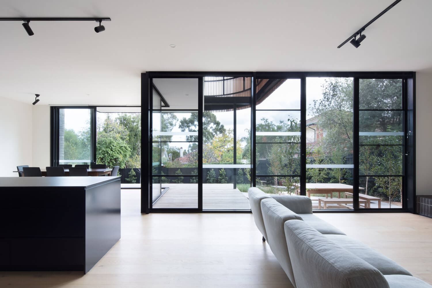Black and white interior of modular home
