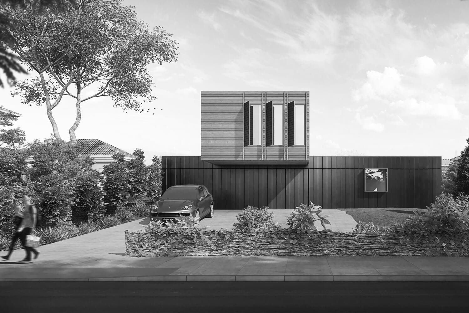 Elegant modular home from Modscape - black and white image