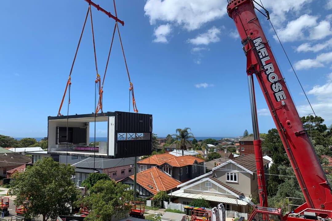 Large modular building being installed